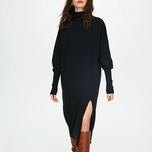 Aritzia Wilfred Cyprie Sweater Dress Black Mock-Neck Merino Wool Sz S